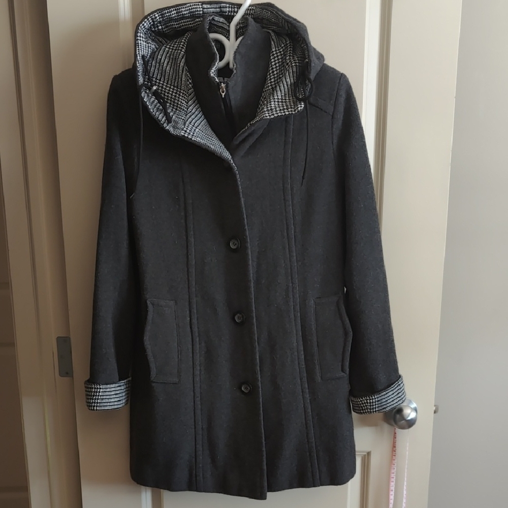 Women's dark gray wool Hooded Coat